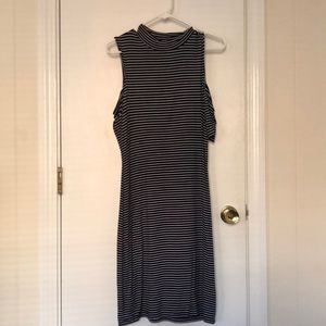 RD Style Navy/White Striped Midi Length Dress